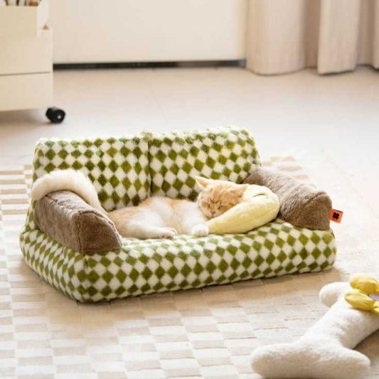 Green Vintage Diamond Cat Couch - Cat Bed
