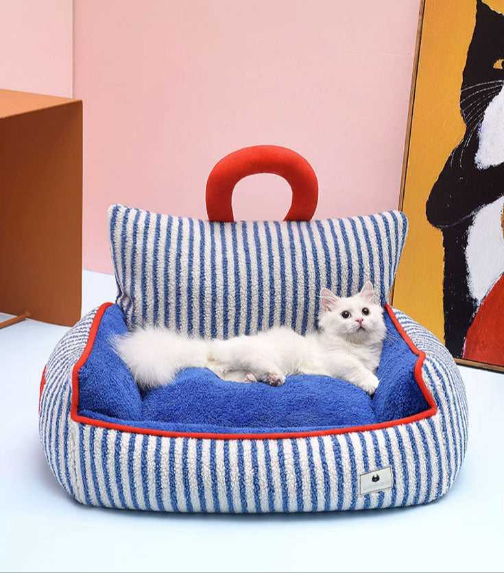 Charming Blue Striped Cat Couch