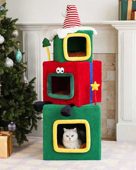 Stacked Christmas Gift Box Cat Condo