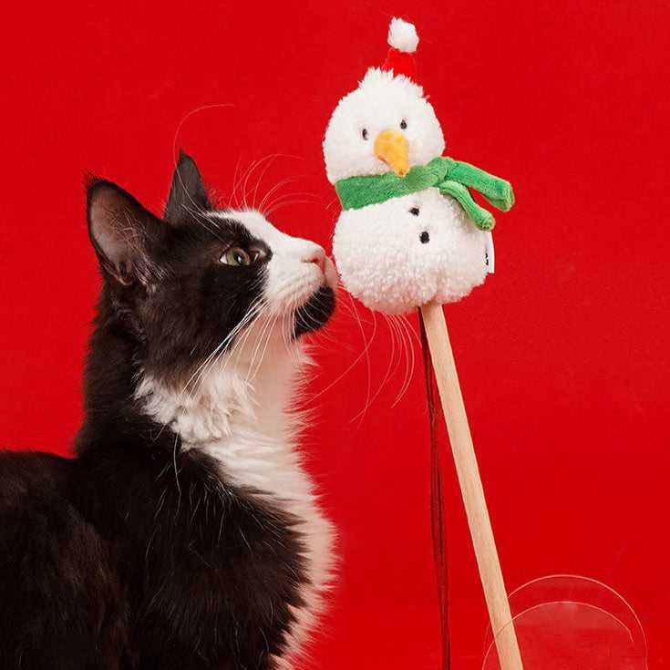 Christmas Snowman Catnip Cat Wand Toy