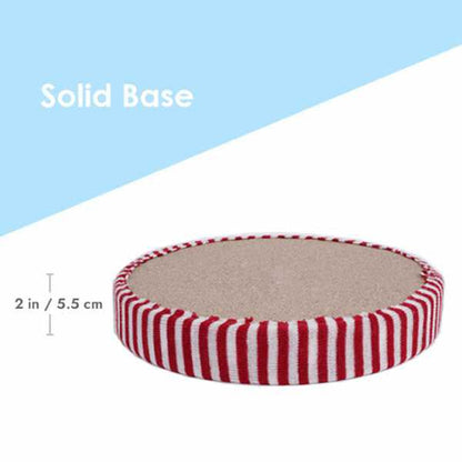 Solid striped base of Snowman Cat Covered Bed measuring 2 inches thick, providing stability and insulation.