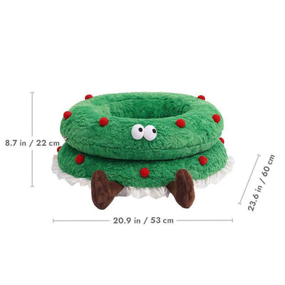 Christmas Wreath Shaped Cat Bed with size dimensions 20.9 x 23.6 x 8.7 inches, ideal for cats during the holiday season.