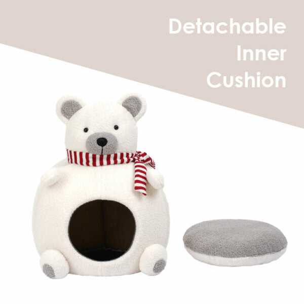 Polar Bear Cat Bed - Cozy Winter Retreat with detachable inner cushion, providing easy cleaning and extra comfort for indoor cats.