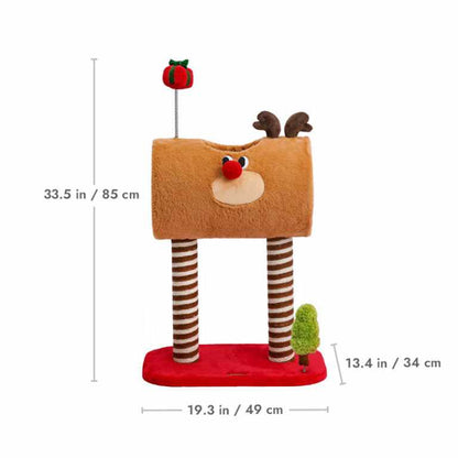 Christmas Deer Cat Tree - Cat Tunnel & Post