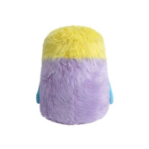Rear view of the Little Monster Stool Cat Bed in yellow and purple plush, highlighting its full monster-themed design.