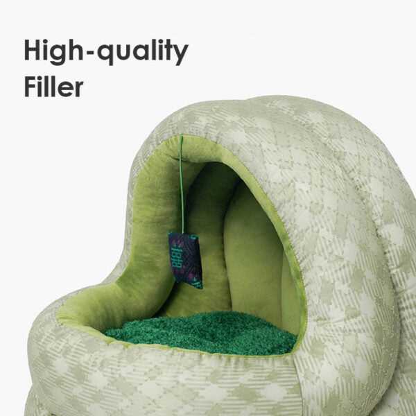 Green Pine Cave Cat Bed - Japanese Design featuring high-quality filler, ensuring durability and cozy support for cats.