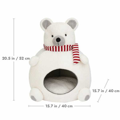 Dimensions of Polar Bear Cat Bed - Cozy Winter Retreat, 20.5 in tall and 15.7 in wide, perfect size for indoor cats to snuggle.