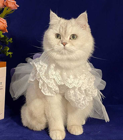 White Embroidered Princess-style Wedding Cat Dress