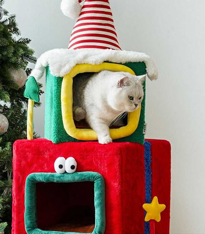 Stacked Christmas Gift Box Cat Condo
