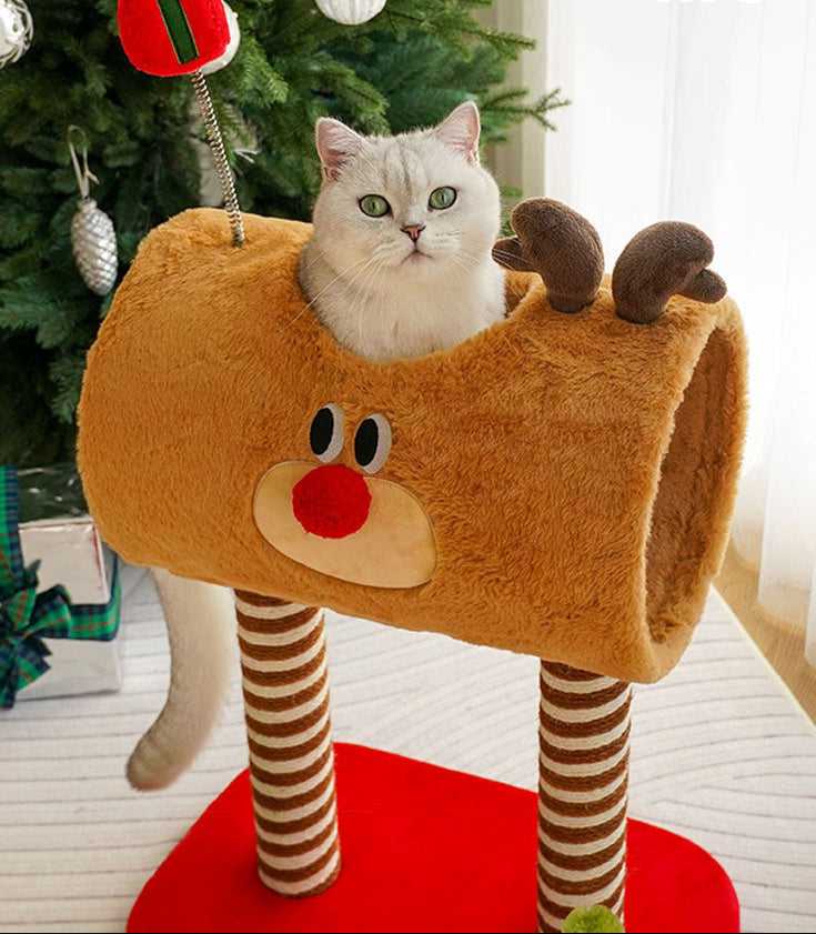 Christmas Deer Cat Tree - Cat Tunnel & Post