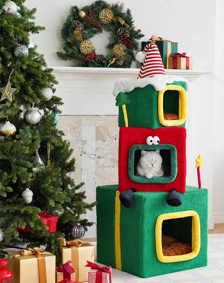 Stacked Christmas Gift Box Cat Condo
