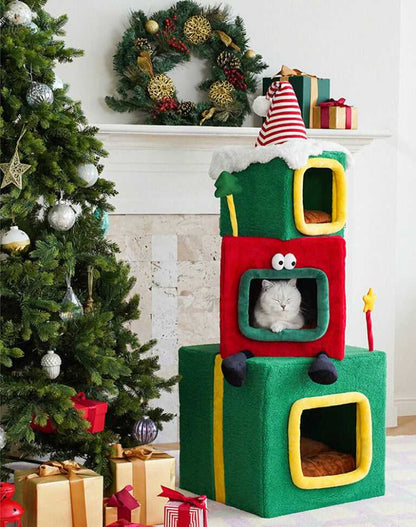 Stacked Christmas Gift Box Cat Condo