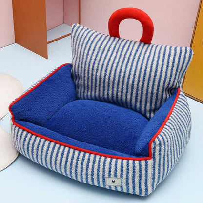 Charming Blue Striped Cat Couch