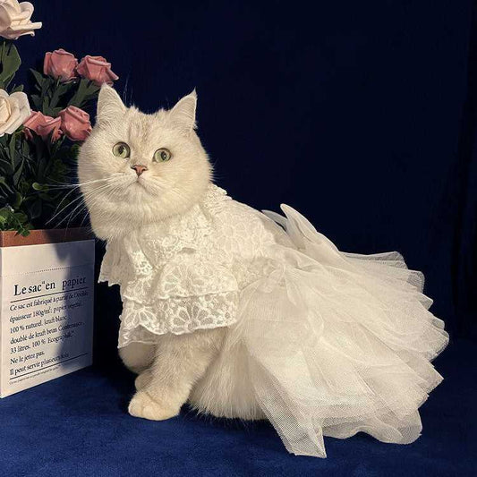 White Embroidered Princess-style Wedding Cat Dress