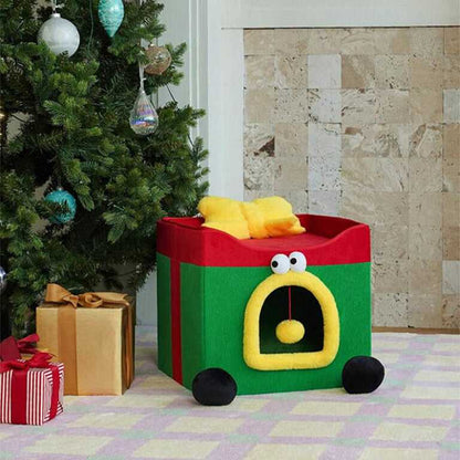Foldable Christmas Gift Box Cat Bed