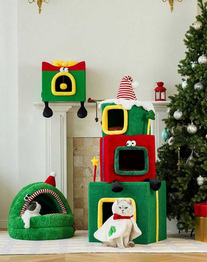 Stacked Christmas Gift Box Cat Condo