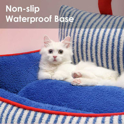 Charming Blue Striped Cat Couch