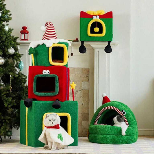 Foldable Christmas Gift Box Cat Bed