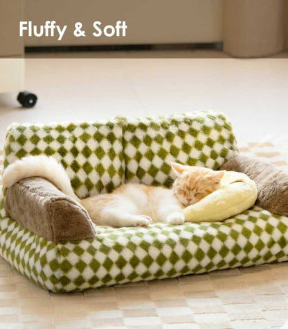 Green Vintage Diamond Cat Couch - Cat Bed