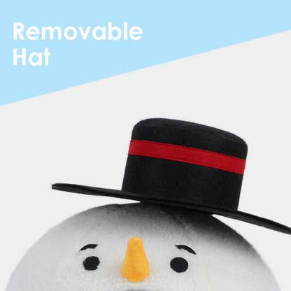 Close-up of Snowman Cat Covered Bed's removable black hat with red ribbon, adding playful and functional design.