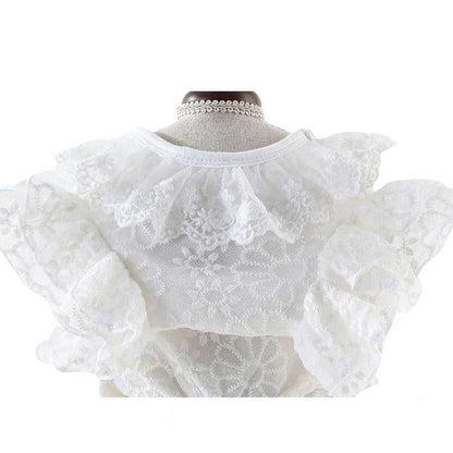 White Embroidered Princess-style Wedding Cat Dress