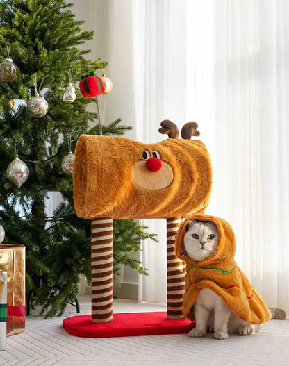Christmas Deer Cat Tree - Cat Tunnel & Post