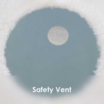 Interior view of Snowman Cat Covered Bed showing safety vent for airflow, ensuring pet comfort and breathability.