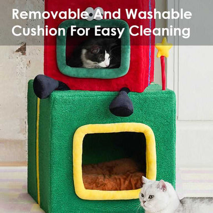 Stacked Christmas Gift Box Cat Condo