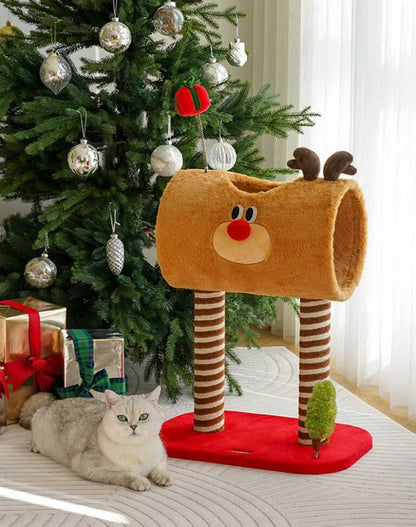 Christmas Deer Cat Tree - Cat Tunnel & Post