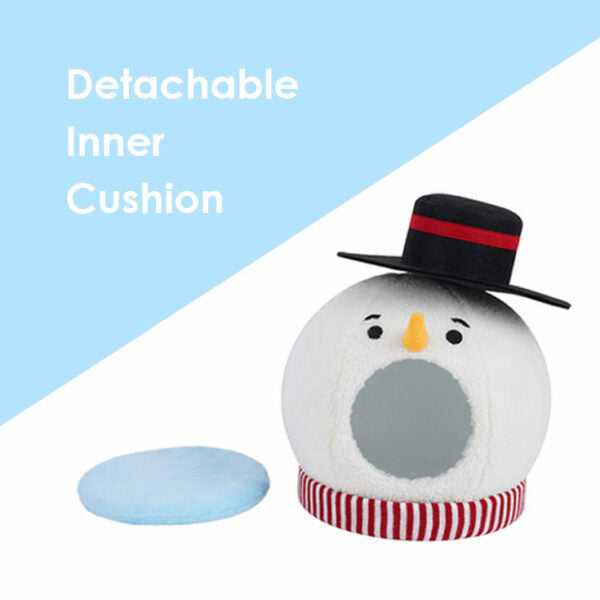 Snowman Cat Covered Bed with detachable blue inner cushion, designed for easy cleaning and added pet comfort.